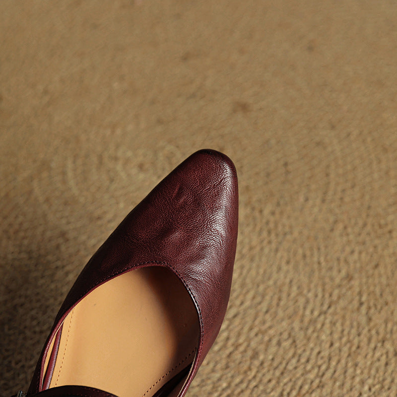 Women’s leather mary jane mules — pointed toe slip on office footwear