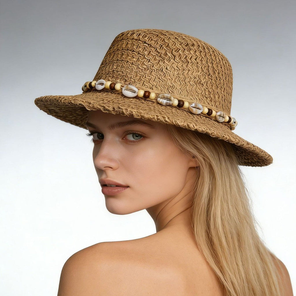 Women's wide-brim hat - straw woven texture - beach protection