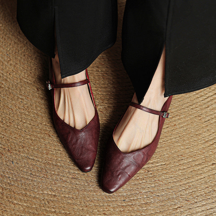 Women’s leather mary jane mules — pointed toe slip on office footwear