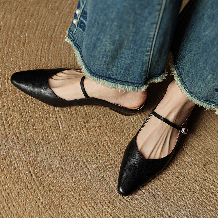 Women’s leather mary jane mules — pointed toe slip on office footwear