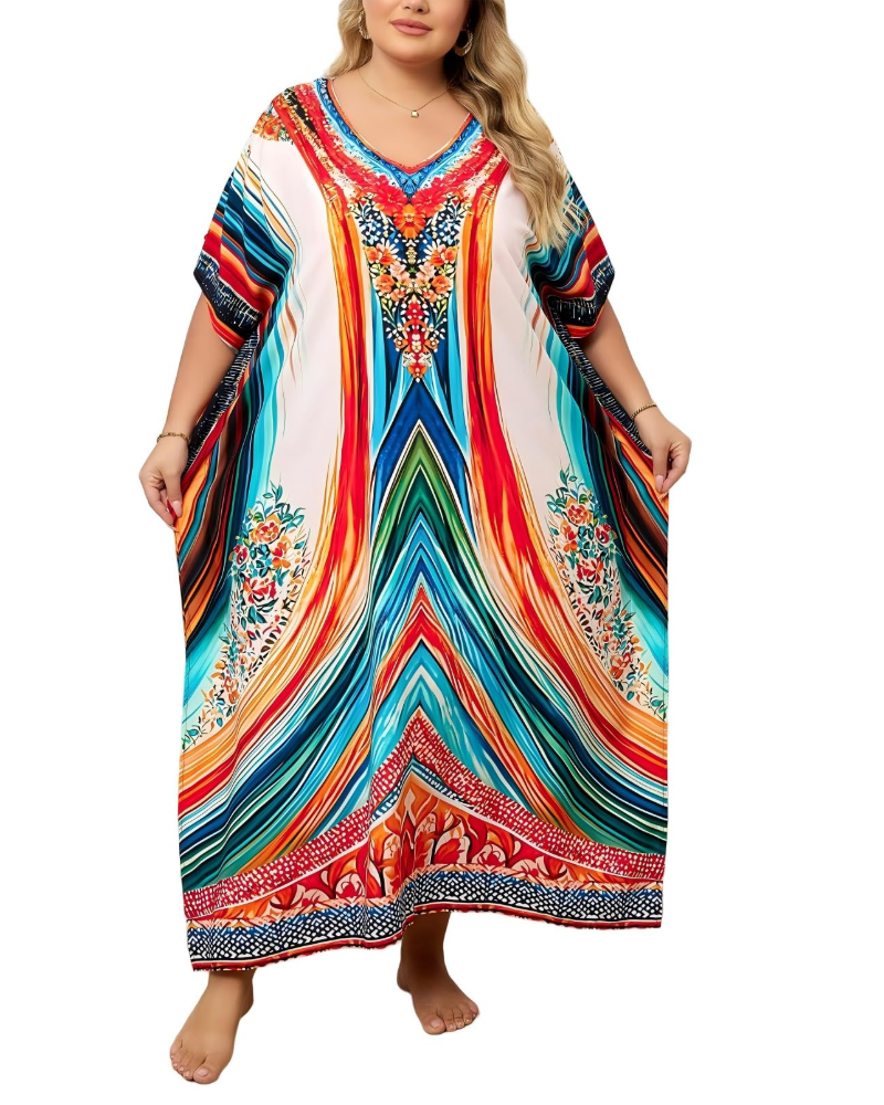 Women's plus-size kimono kaftan — loose fit — beach vacation