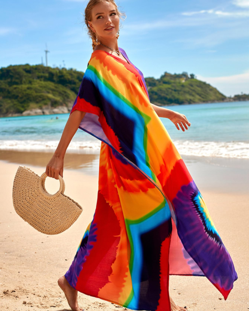 Women's plus-size kimono kaftan — loose fit — beach vacation