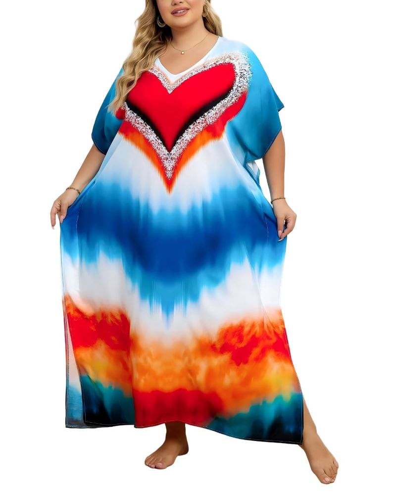 Women's plus-size kimono kaftan — loose fit — beach vacation
