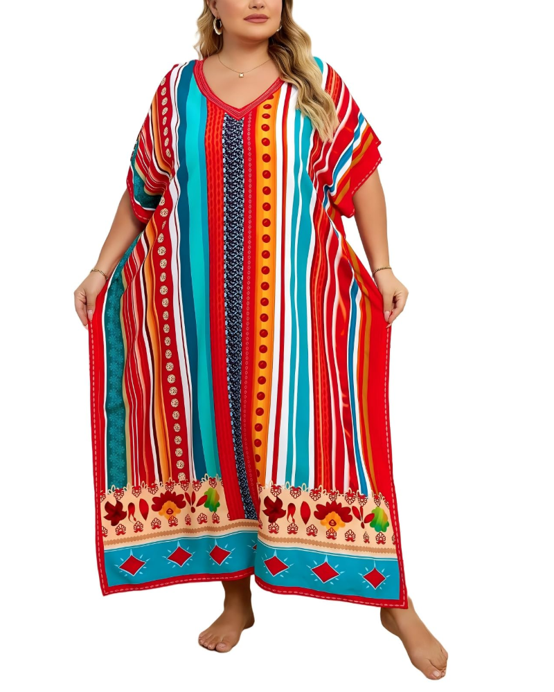 Women's plus-size kimono kaftan — loose fit — beach vacation