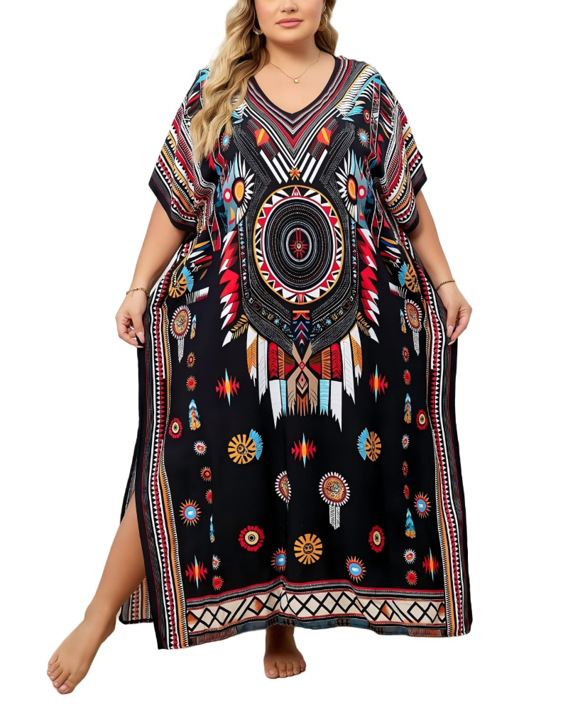 Women's plus-size kimono kaftan — loose fit — beach vacation