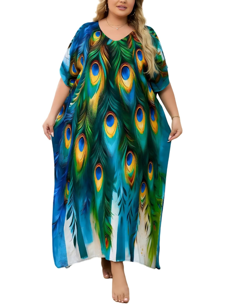 Women's plus-size kimono kaftan — loose fit — beach vacation