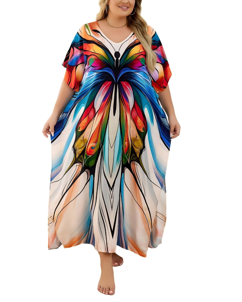 Women's plus-size kimono kaftan — loose fit — beach vacation
