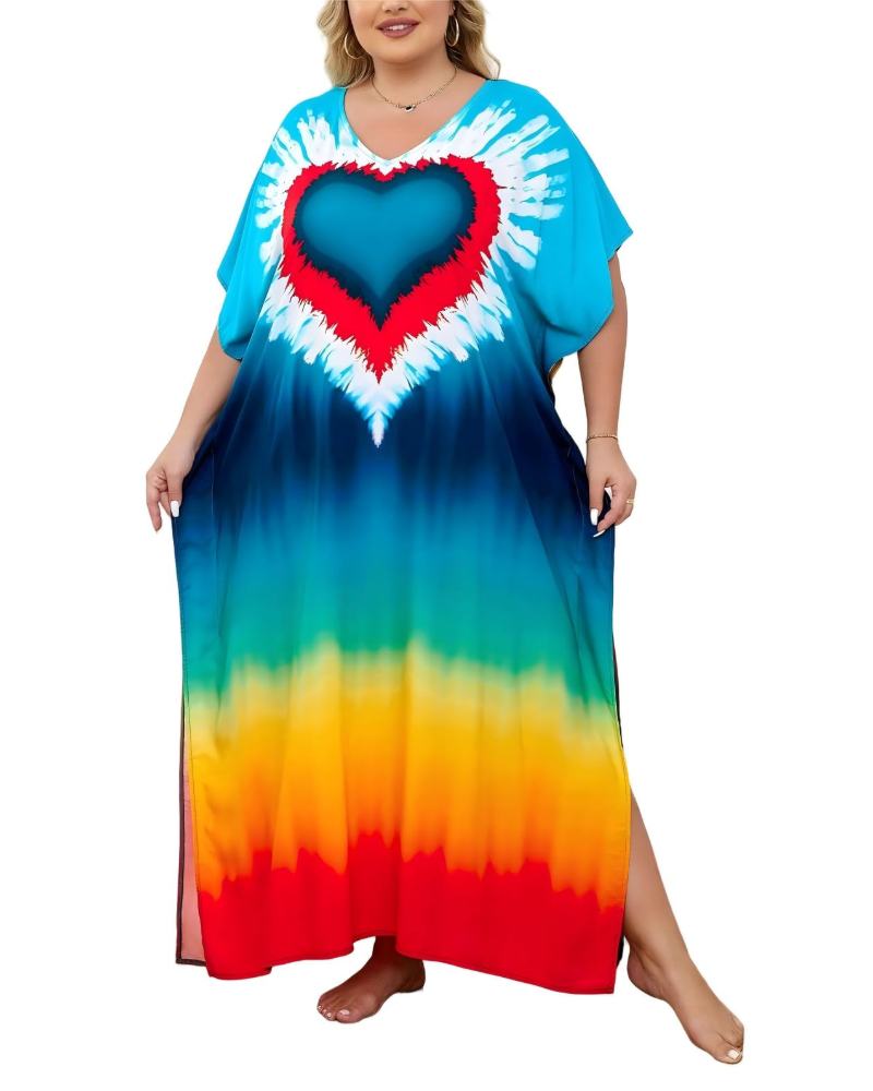 Women's plus-size kimono kaftan — loose fit — beach vacation