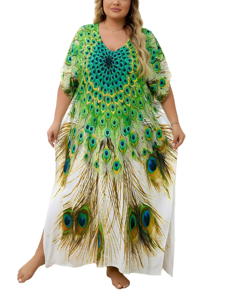 Women's plus-size kimono kaftan — loose fit — beach vacation