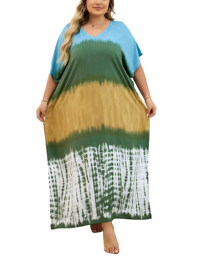 Women's plus-size kimono kaftan — loose fit — beach vacation