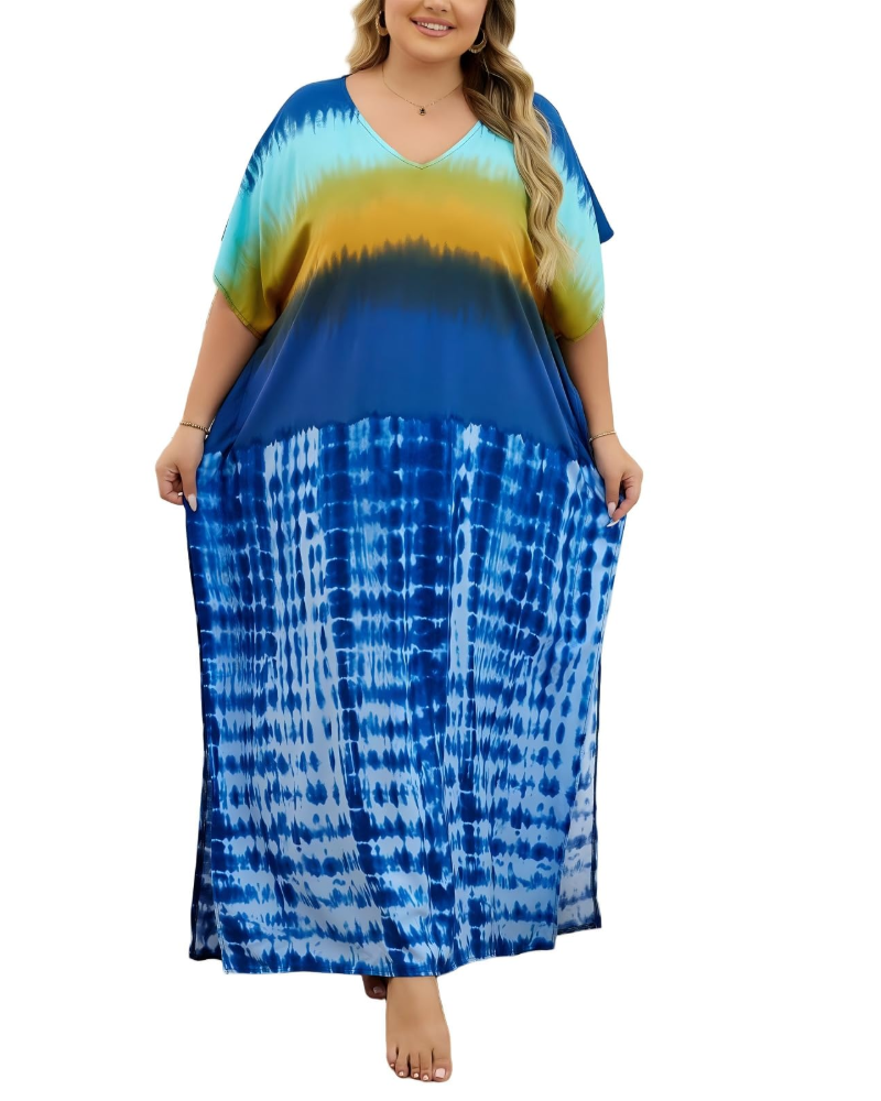 Women's plus-size kimono kaftan — loose fit — beach vacation