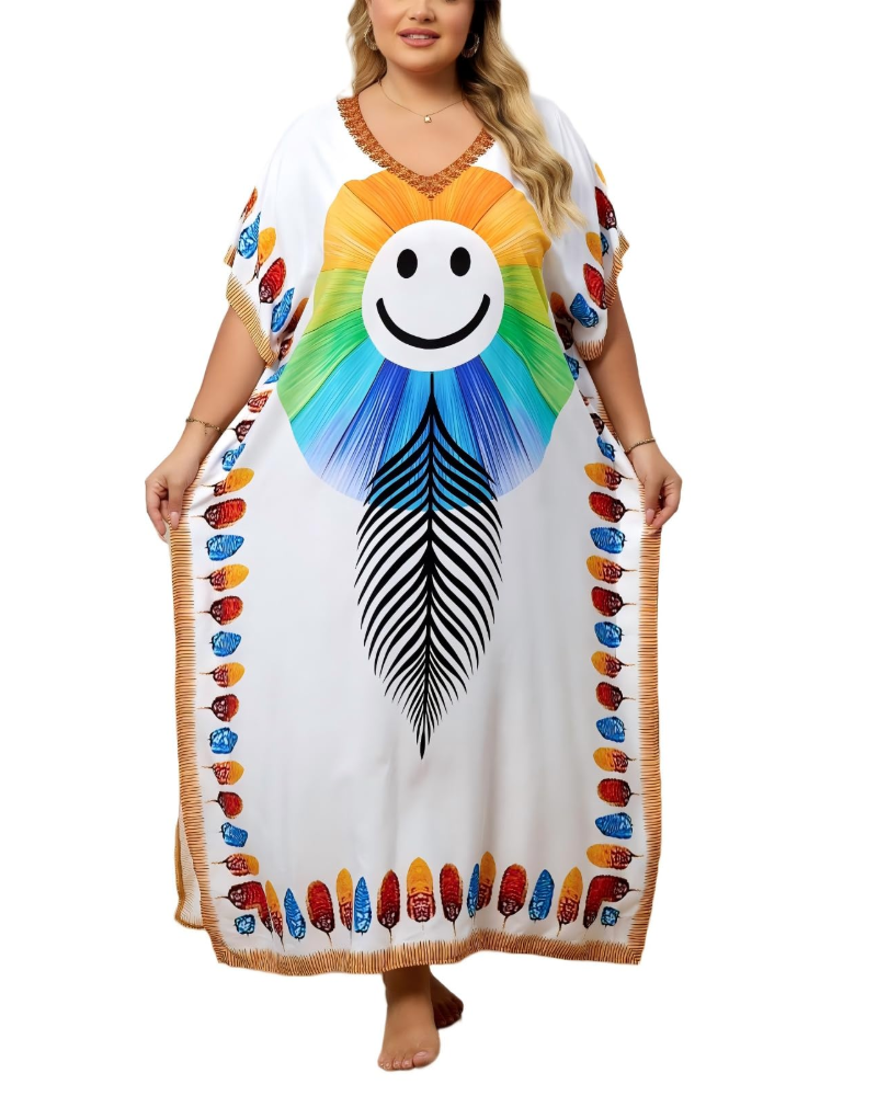 Women's plus-size kimono kaftan — loose fit — beach vacation