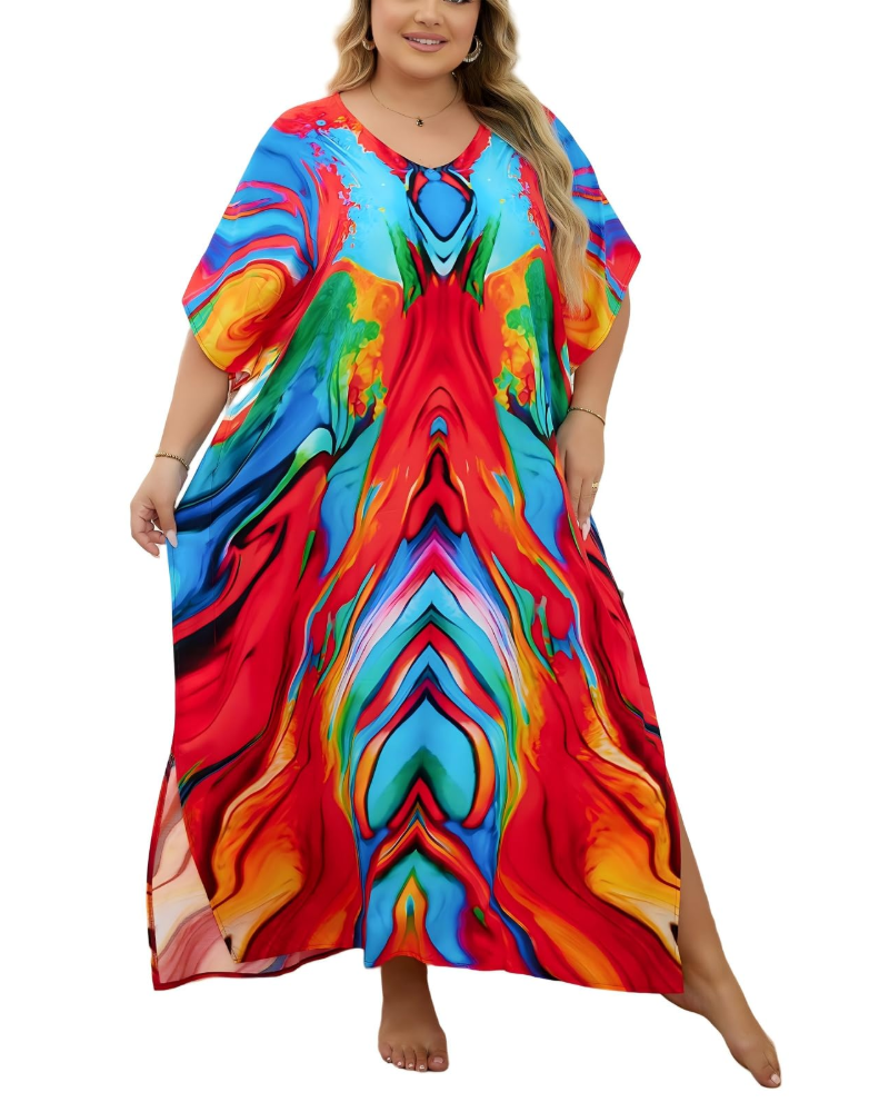 Women's plus-size kimono kaftan — loose fit — beach vacation