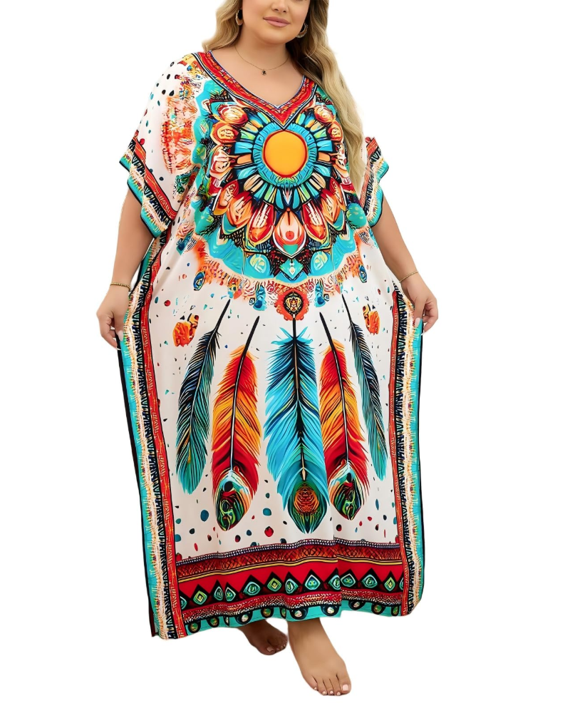 Women's plus-size kimono kaftan — loose fit — beach vacation