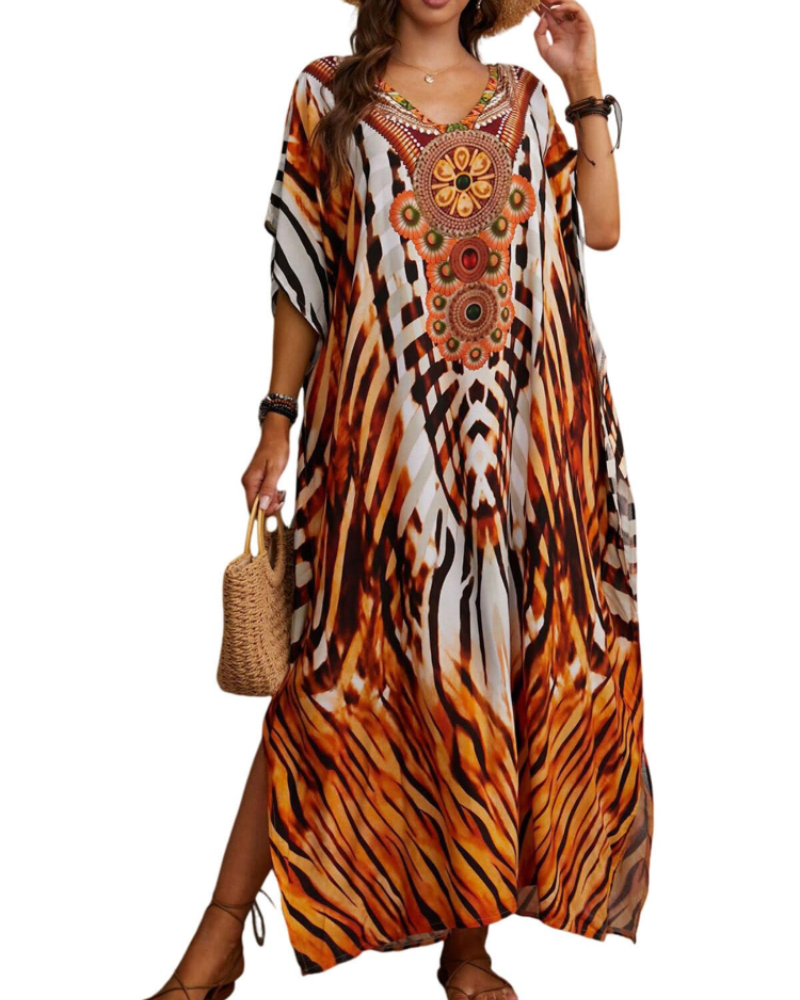 Women's plus-size kimono kaftan — loose fit — beach vacation