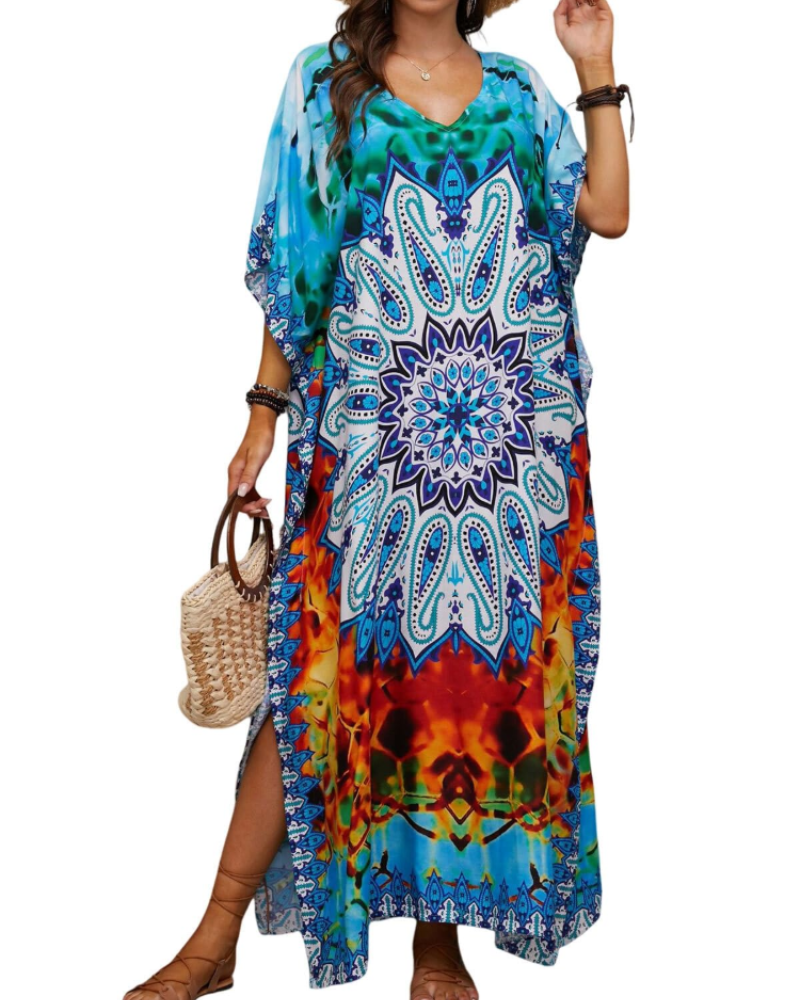 Women's plus-size kimono kaftan — loose fit — beach vacation