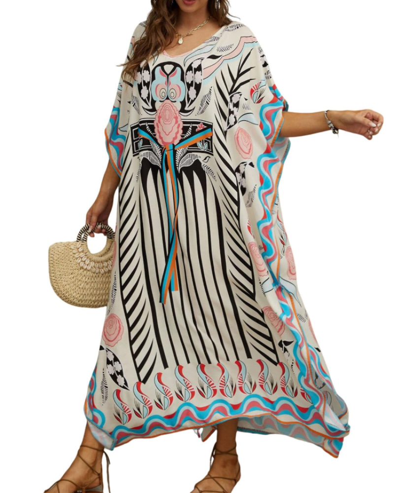 Women's plus-size kimono kaftan — loose fit — beach vacation