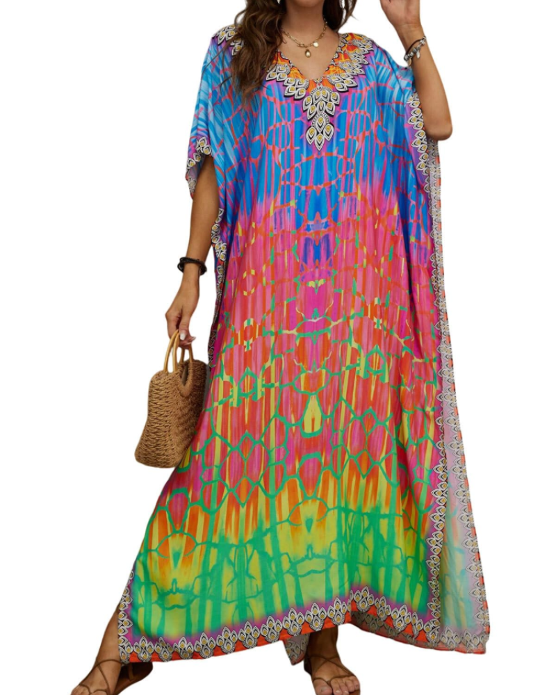Women's plus-size kimono kaftan — loose fit — beach vacation