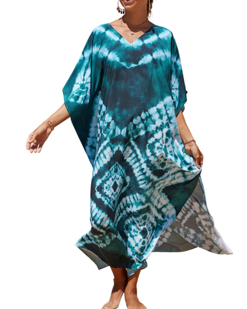 Women's plus-size kimono kaftan — loose fit — beach vacation