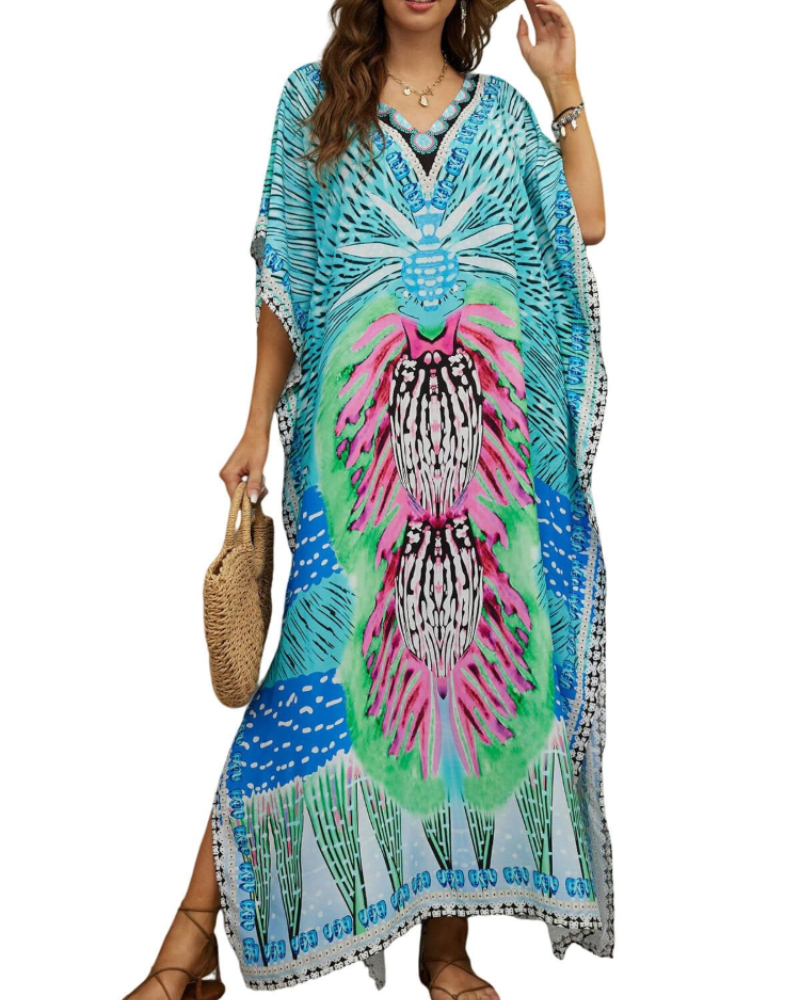 Women's plus-size kimono kaftan — loose fit — beach vacation