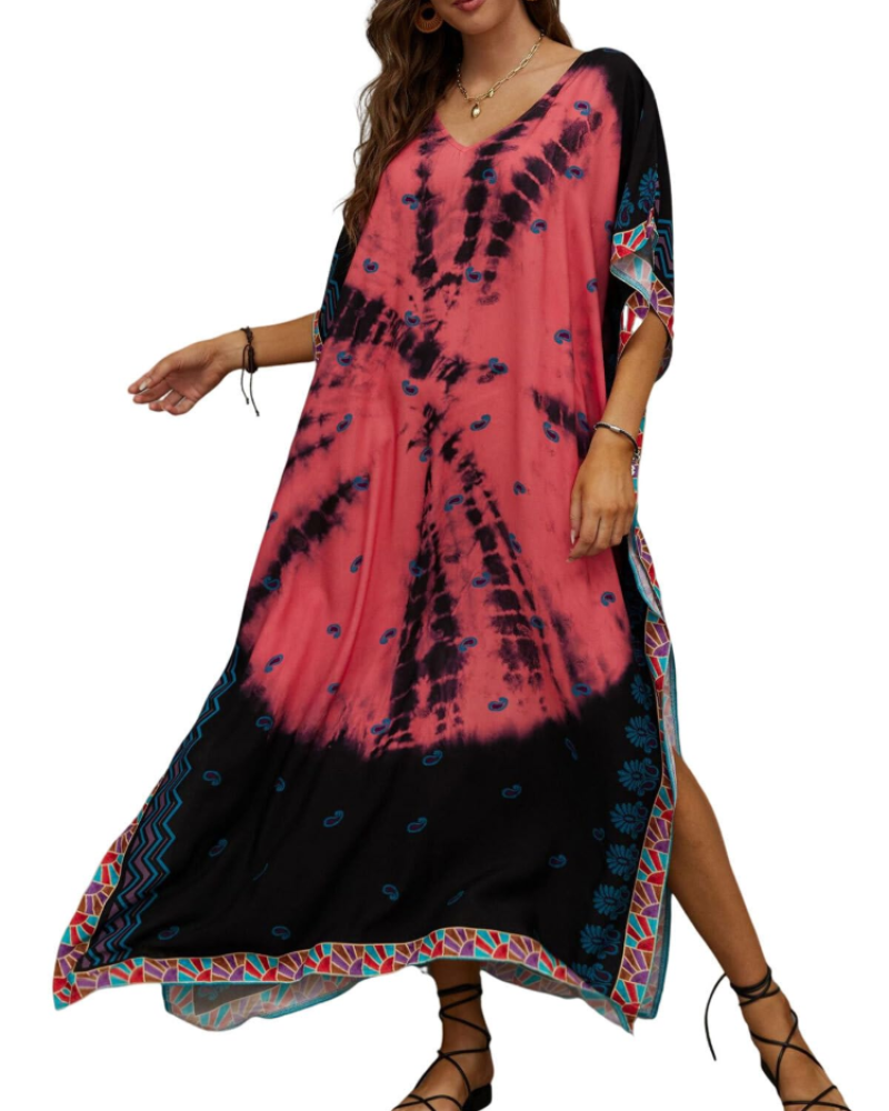 Women's plus-size kimono kaftan — loose fit — beach vacation