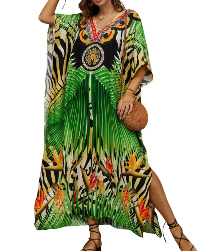 Women's plus-size kimono kaftan — loose fit — beach vacation