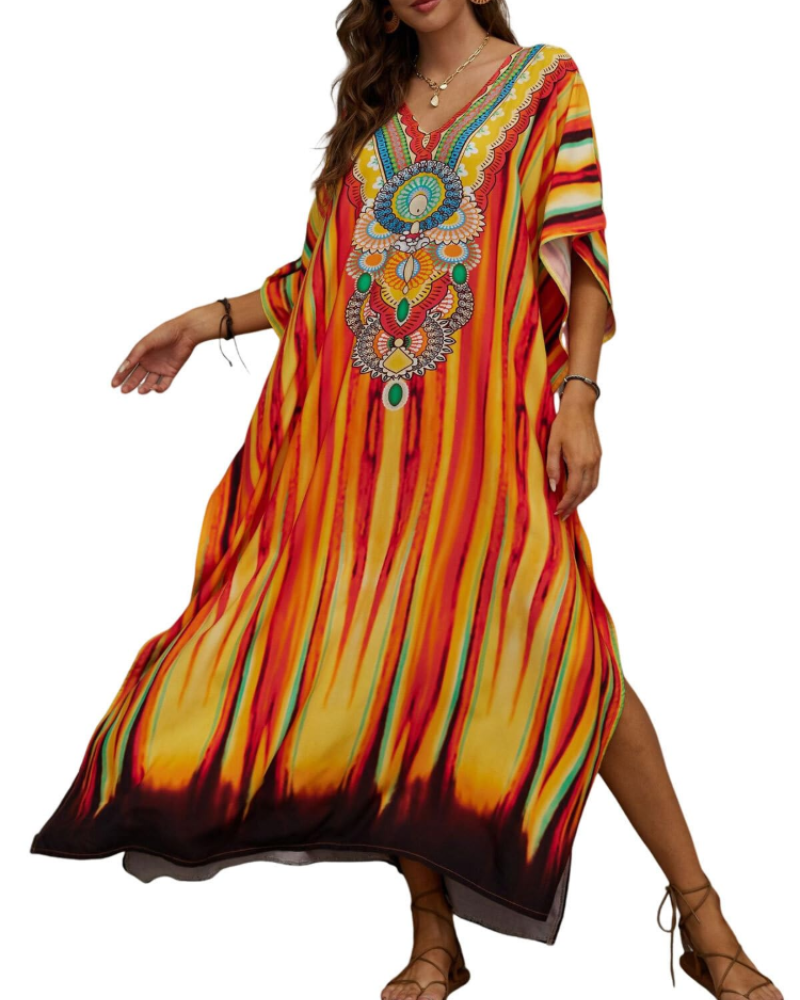 Women's plus-size kimono kaftan — loose fit — beach vacation