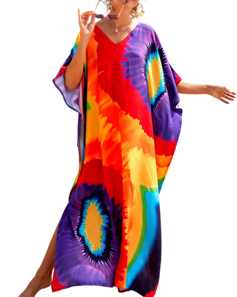 Women's plus-size kimono kaftan — loose fit — beach vacation