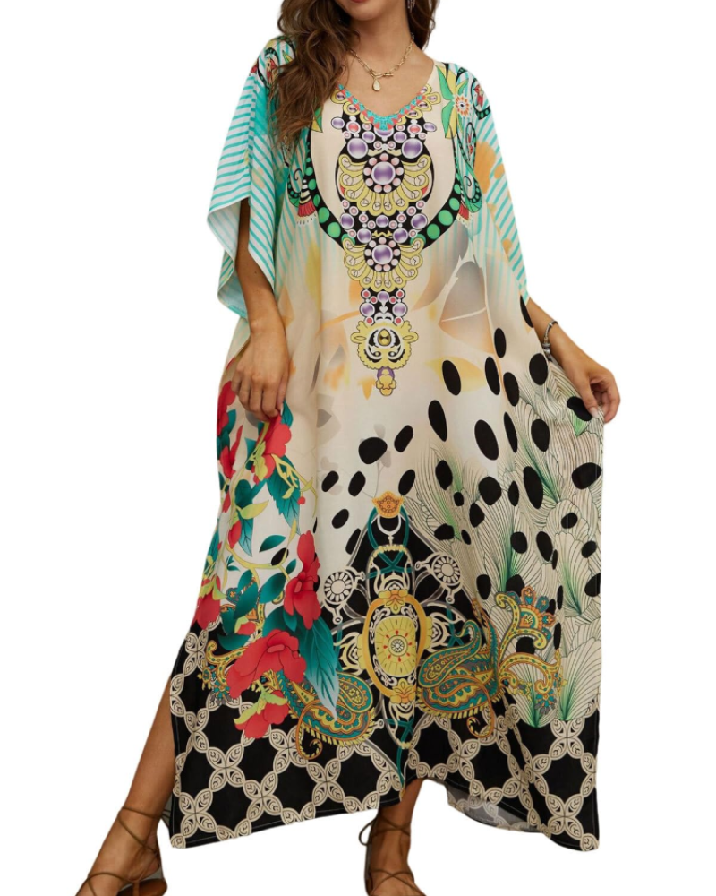 Women's plus-size kimono kaftan — loose fit — beach vacation