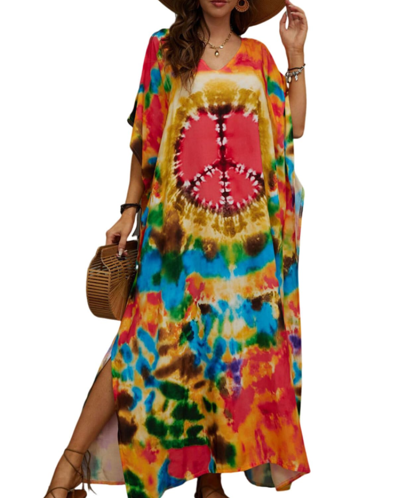 Women's plus-size kimono kaftan — loose fit — beach vacation