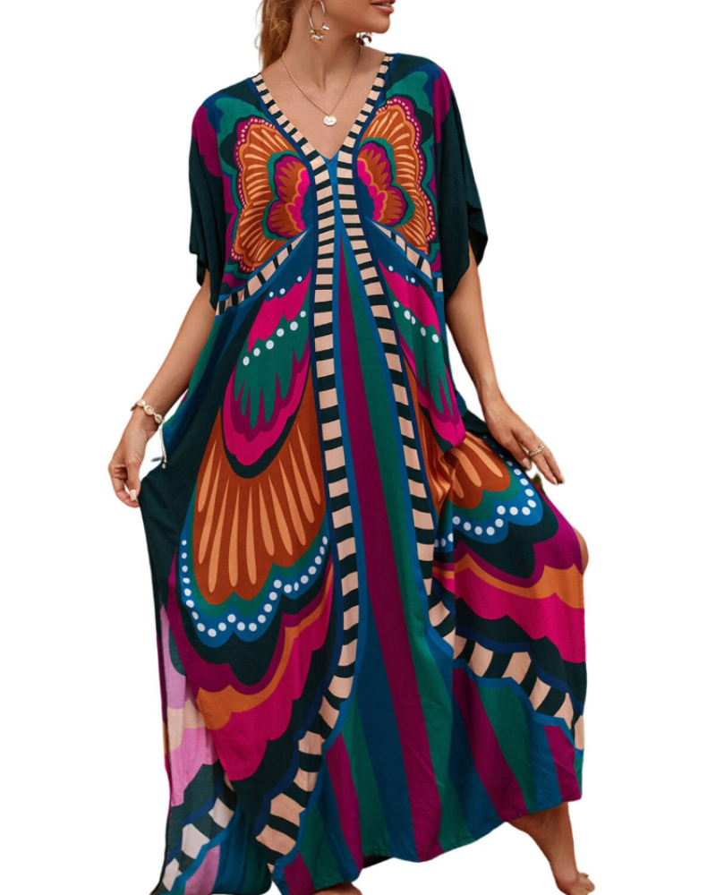 Women's plus-size kimono kaftan — loose fit — beach vacation