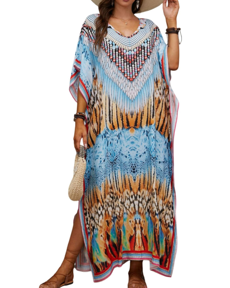 Women's plus-size kimono kaftan — loose fit — beach vacation