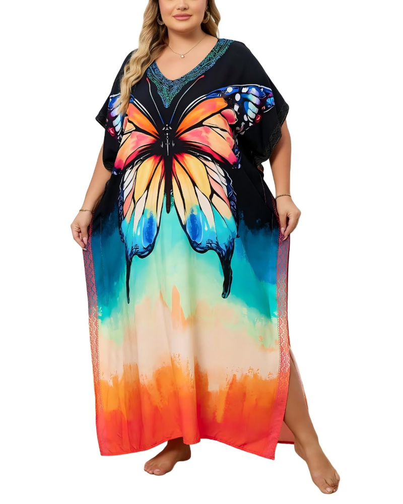 Women's plus-size kimono kaftan — loose fit — beach vacation