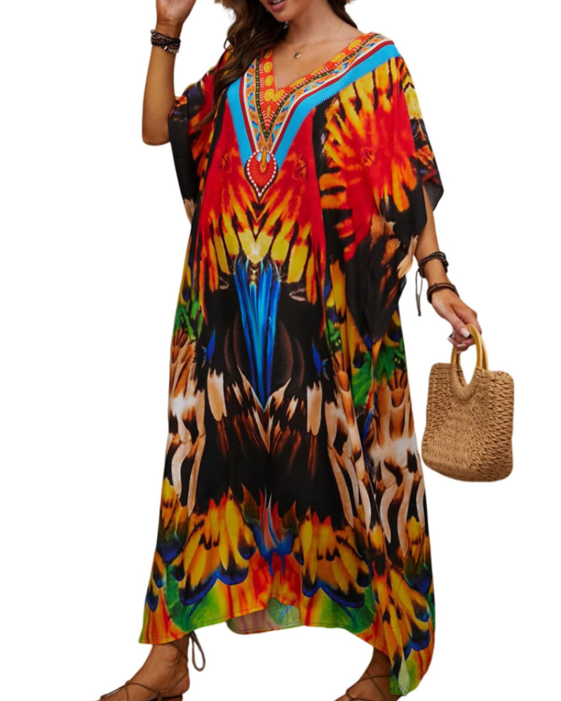 Women's plus-size kimono kaftan — loose fit — beach vacation