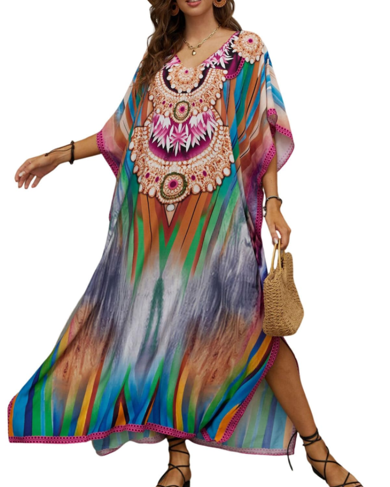 Women's plus-size kimono kaftan — loose fit — beach vacation