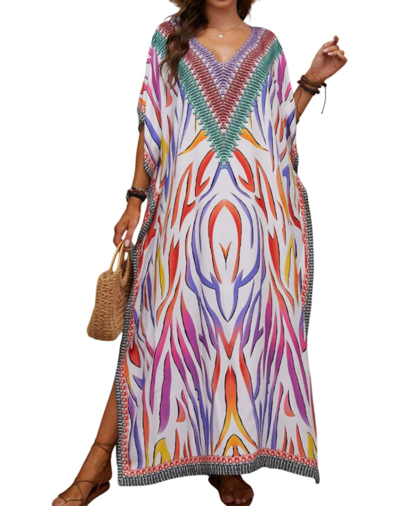 Women's plus-size kimono kaftan — loose fit — beach vacation