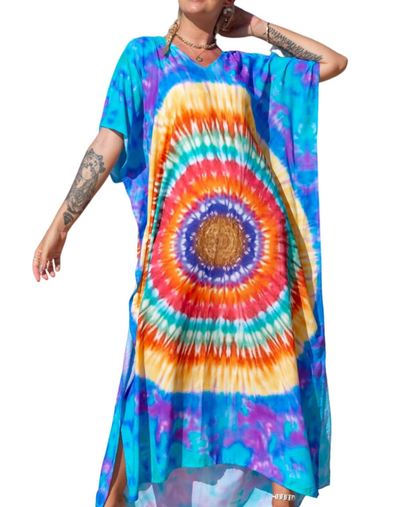 Women's plus-size kimono kaftan — loose fit — beach vacation