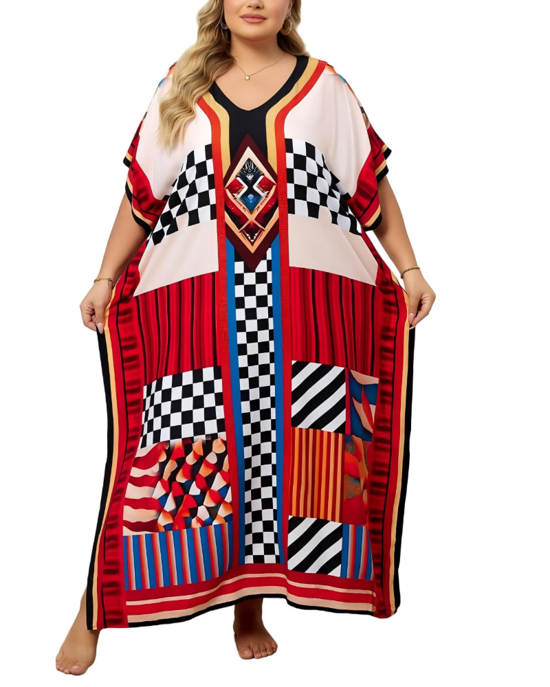 Women's plus-size kimono kaftan — loose fit — beach vacation