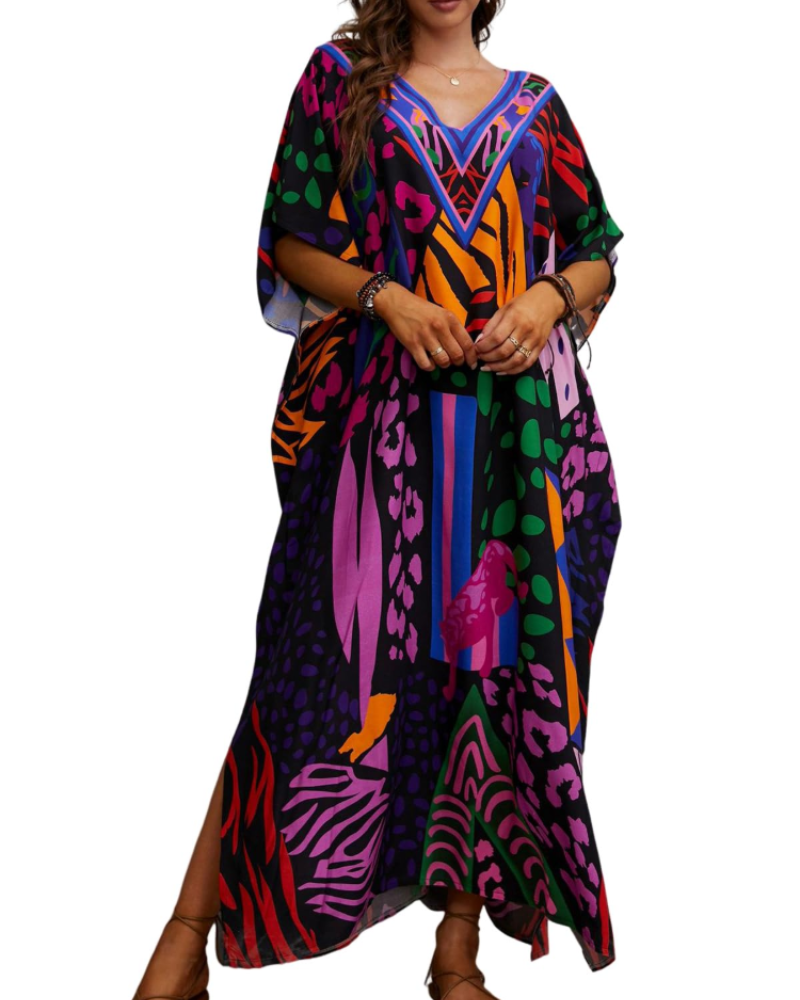 Women's plus-size kimono kaftan — loose fit — beach vacation