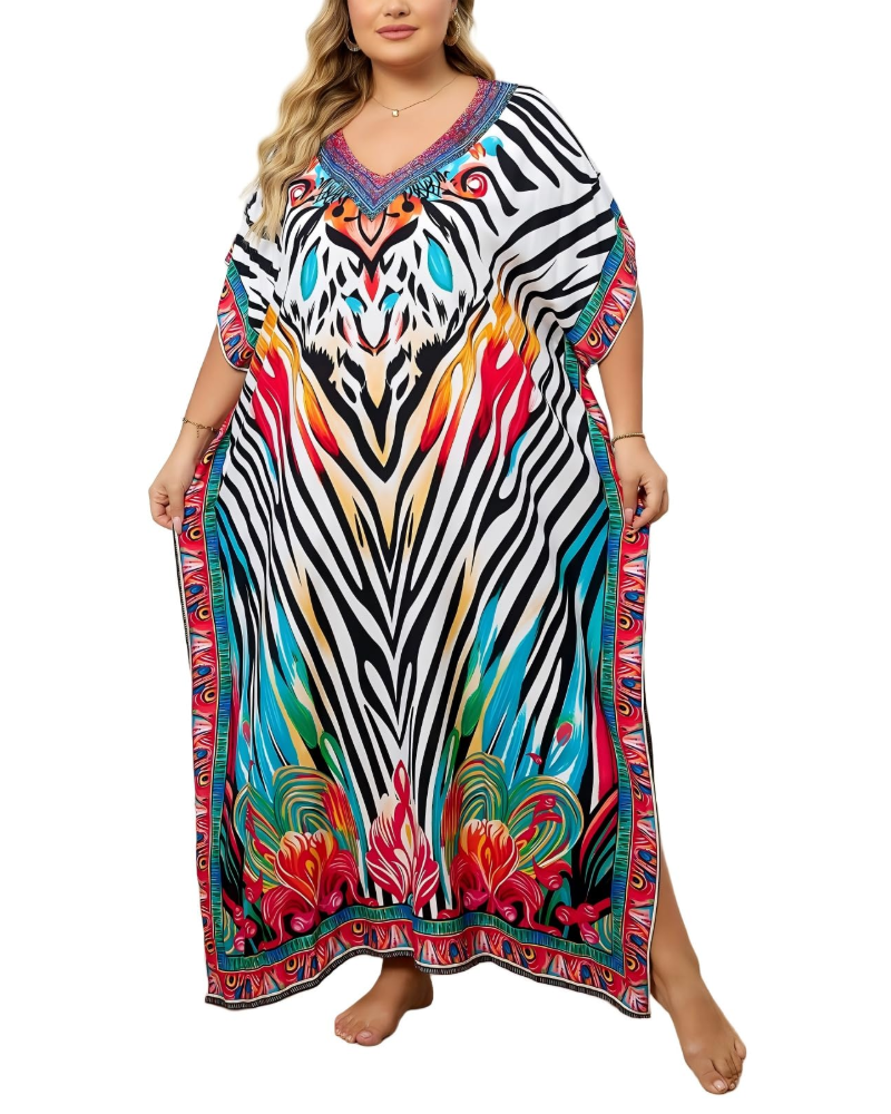 Women's plus-size kimono kaftan — loose fit — beach vacation
