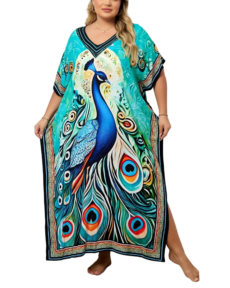 Women's plus-size kimono kaftan — loose fit — beach vacation