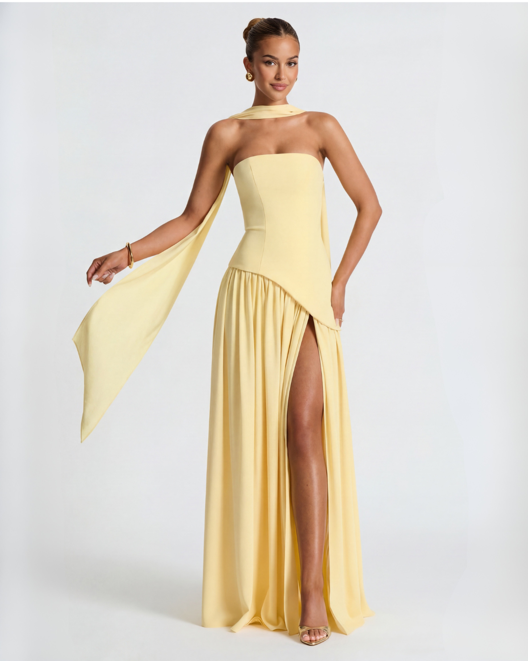 Women's strapless maxi dress | Thigh-high split for evening occasions