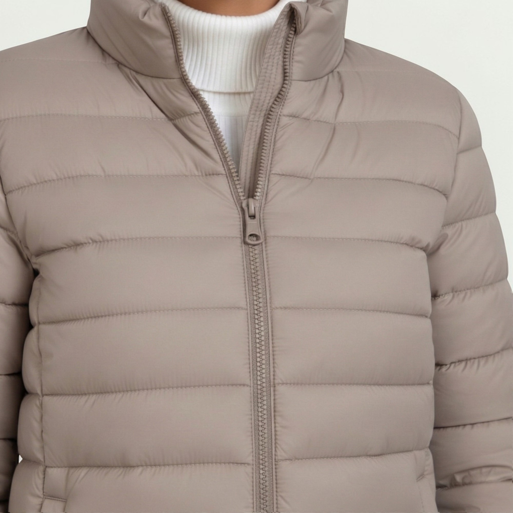 Women's Quilted Jacket Insulated Padding Stand Collar Zip Closure Casual