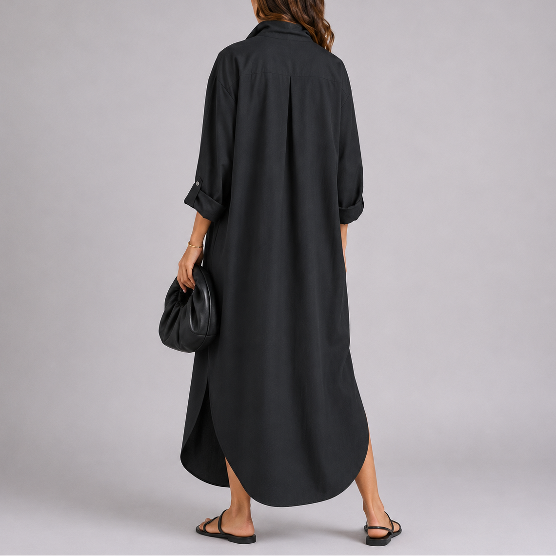 Linen Blend Button-Front Maxi Shirt Dress