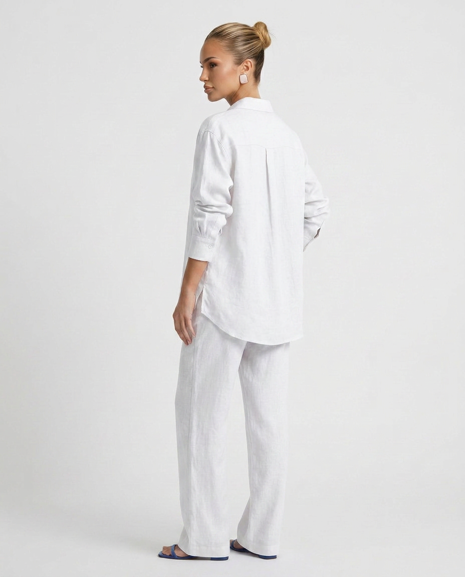 Women's Matching Set Linen Long Sleeve Button Down Drawstring Pants Casual