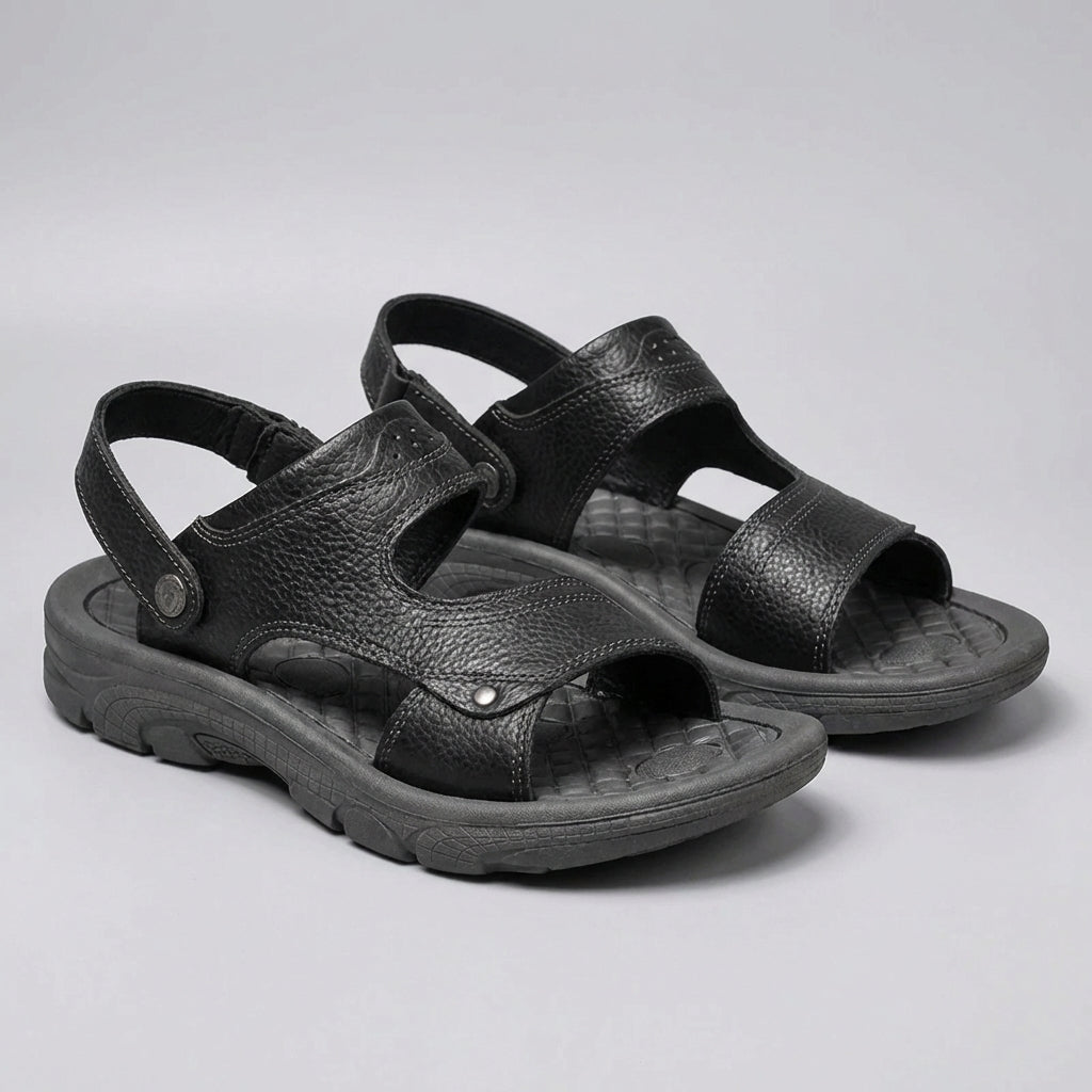 Men's Leather Beach Sandals Open Toe Backstrap Walking Shoes Comfortable Casual Flats