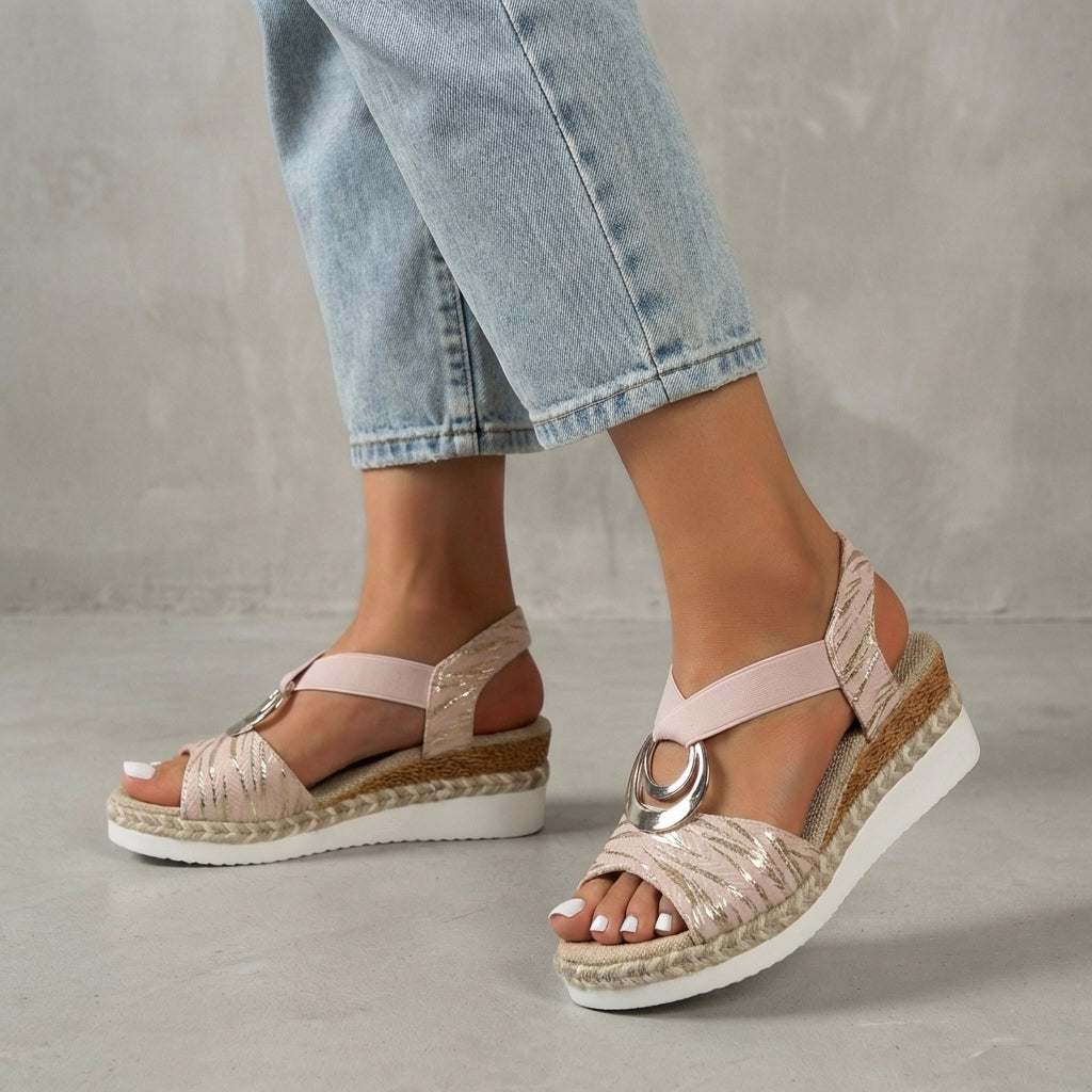 Women's Wedge Sandals Espadrille Platform Elastic Ankle Strap Open Toe Walking Shoes