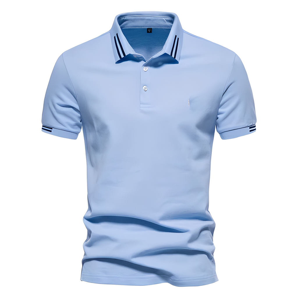 Sporty men's polo — slim fit striped collar — business casual