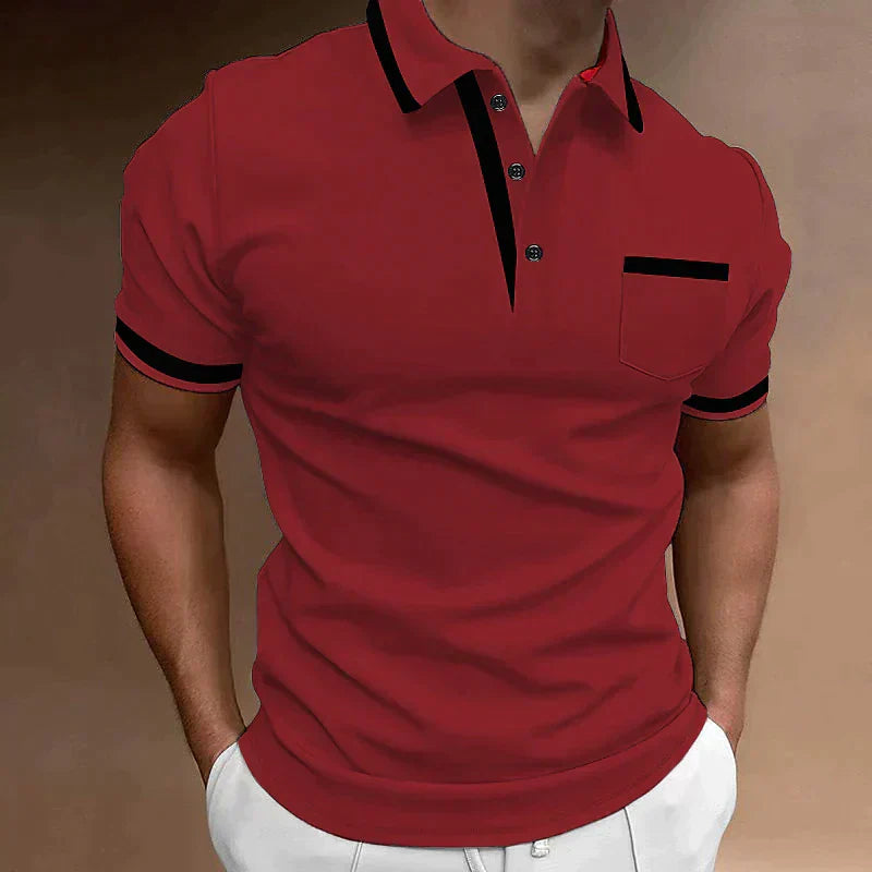 Men's short-sleeve polo — chest pocket and button placket — casual daily top