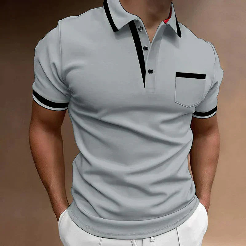 Men's short-sleeve polo — chest pocket and button placket — casual daily top